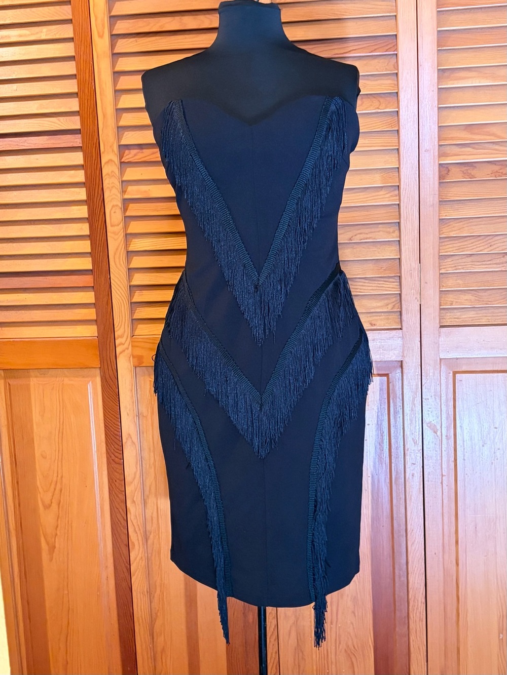Athina Fringe Dress Black Women’s Large Strapless Cocktail Party Great Gatsby